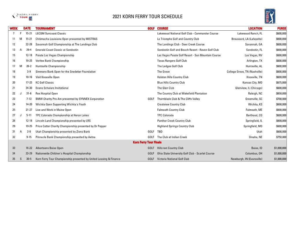 2021 Korn Ferry Tour Schedule