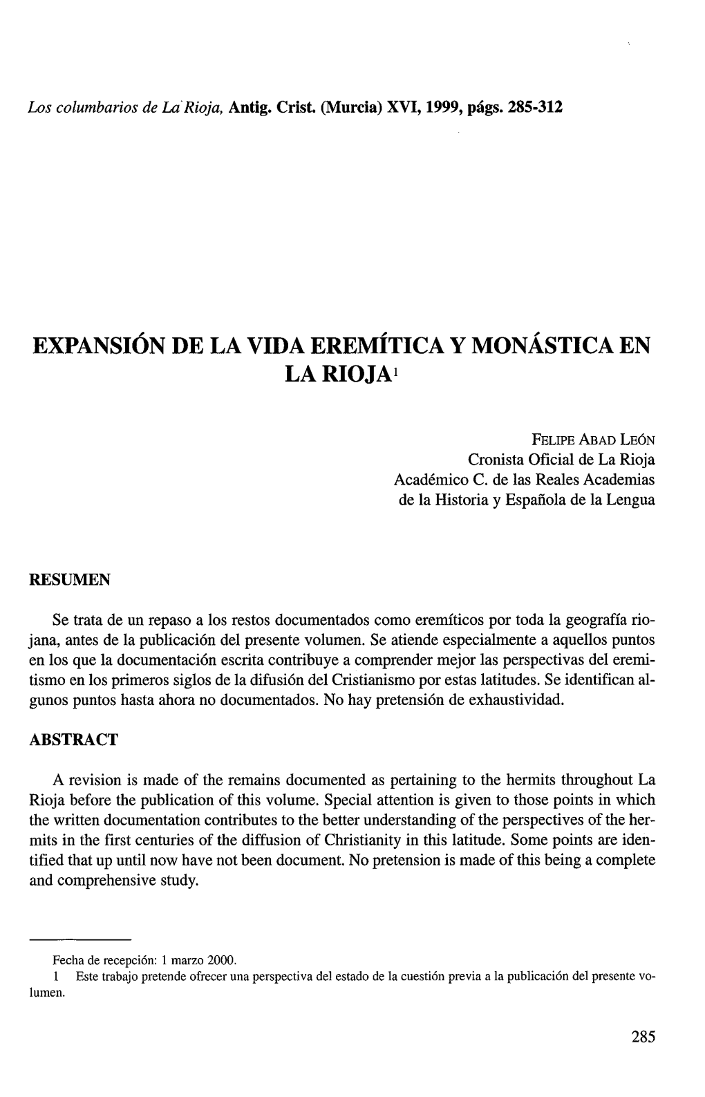 Expansi~N De La Vida Eremítica Y Monástica En La Rio