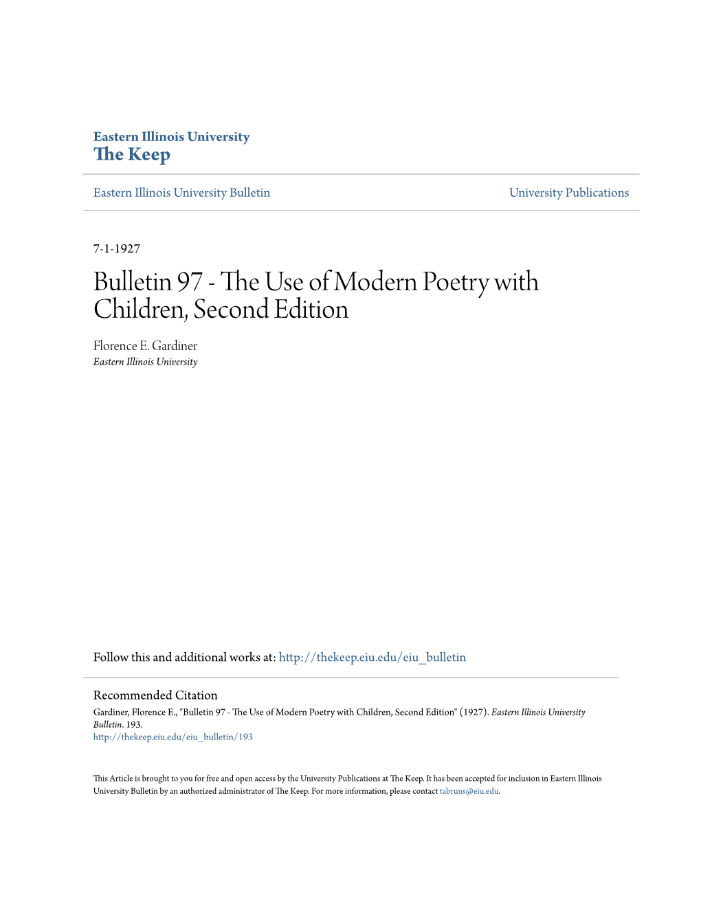 Bulletin 97 - the Seu of Modern Poetry with Children, Second Edition Florence E