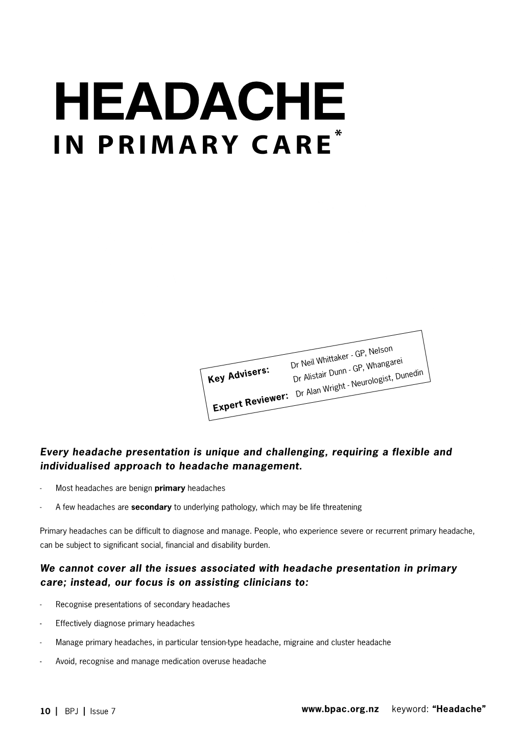 Headache in Primary Care *