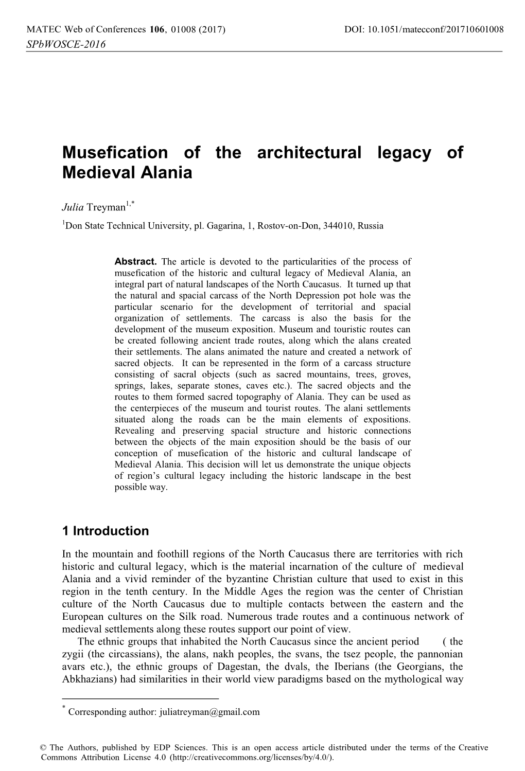 Musefication of the Architectural Legacy of Medieval Alania