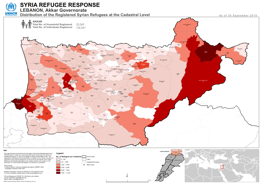 SYRIA REFUGEE RESPONSE LEBANON, Akkar Governorate Distribution of the Registered Syrian Refugees at the Cadastral Level As O F 30 S E P T E Mb E R 2 01 9