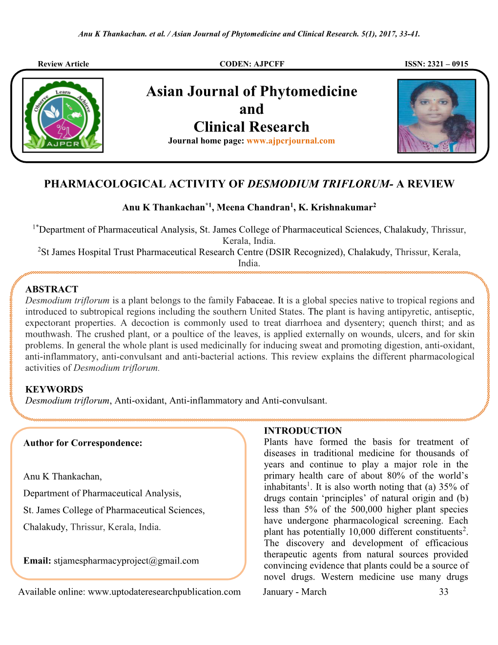 Pharmacological Activity of Desmodium Triflorum- a Review