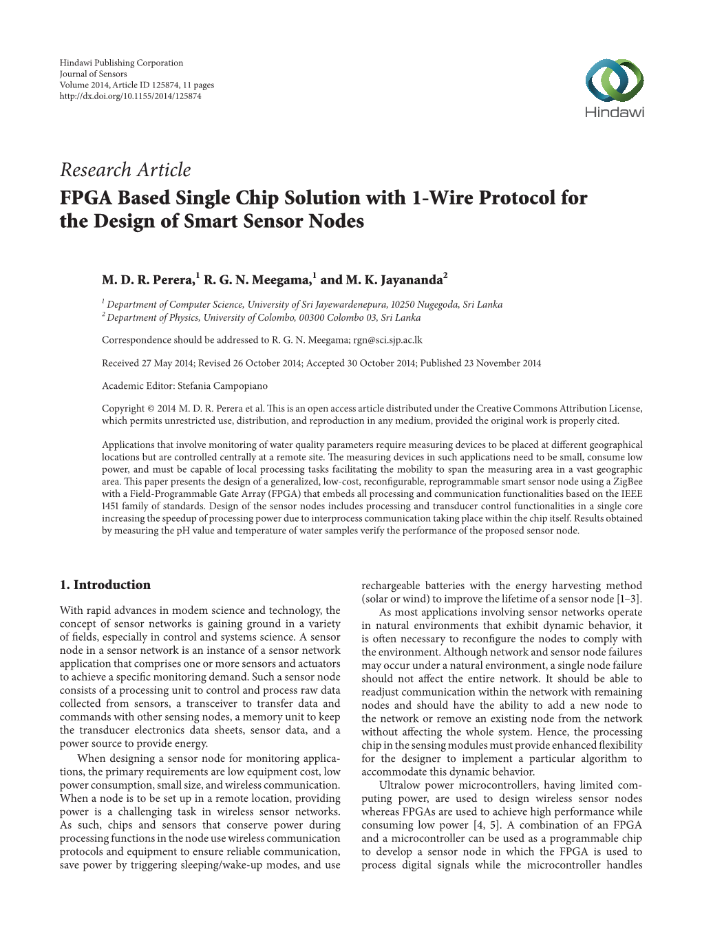 FPGA Based Single Chip Solution with 1-Wire Protocol for the Design of Smart Sensor Nodes