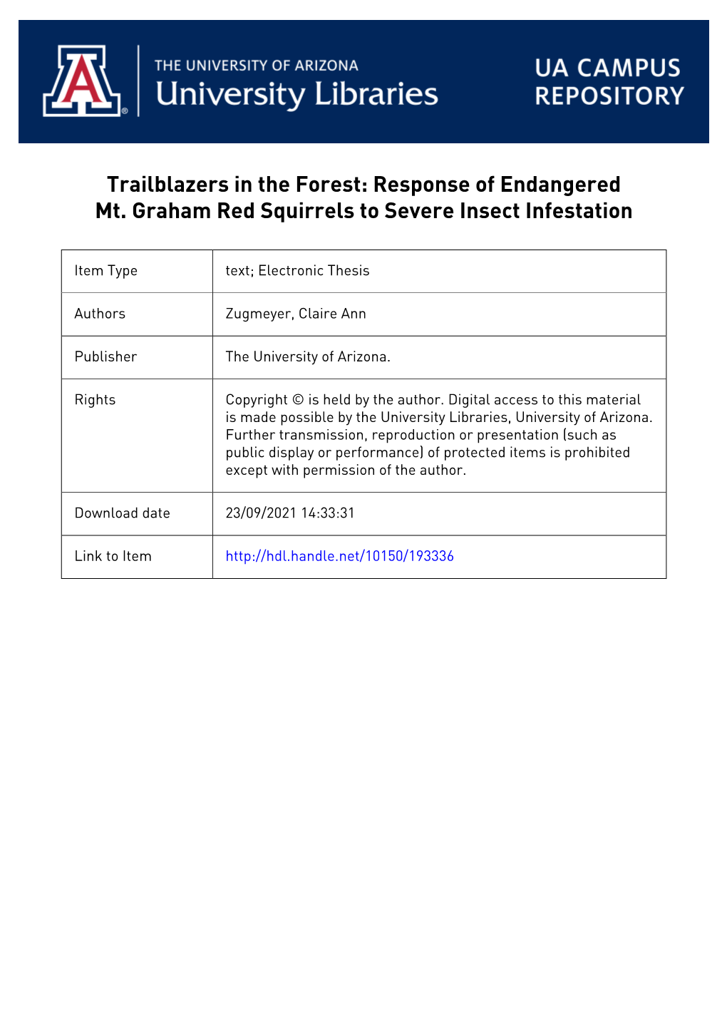 Response of Endangered Mt. Graham Red Squirrels to Severe Insect Infestation