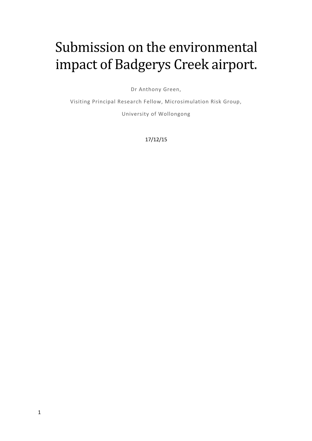 Submission on the Environmental Impact of Badgerys Creek Airport