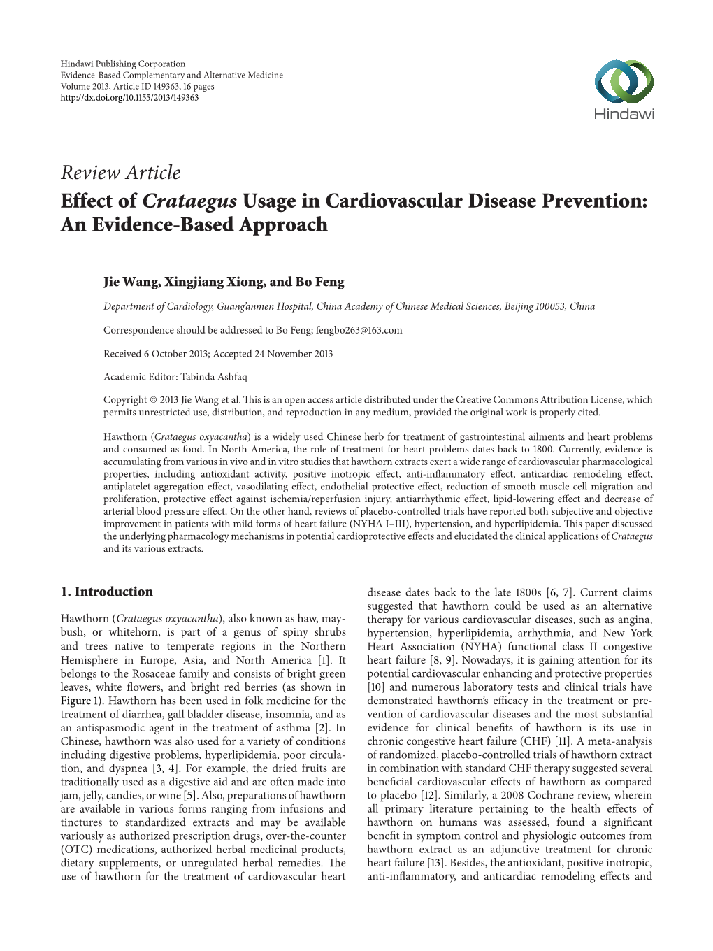 Effect of Crataegus Usage in Cardiovascular Disease Prevention: an Evidence-Based Approach