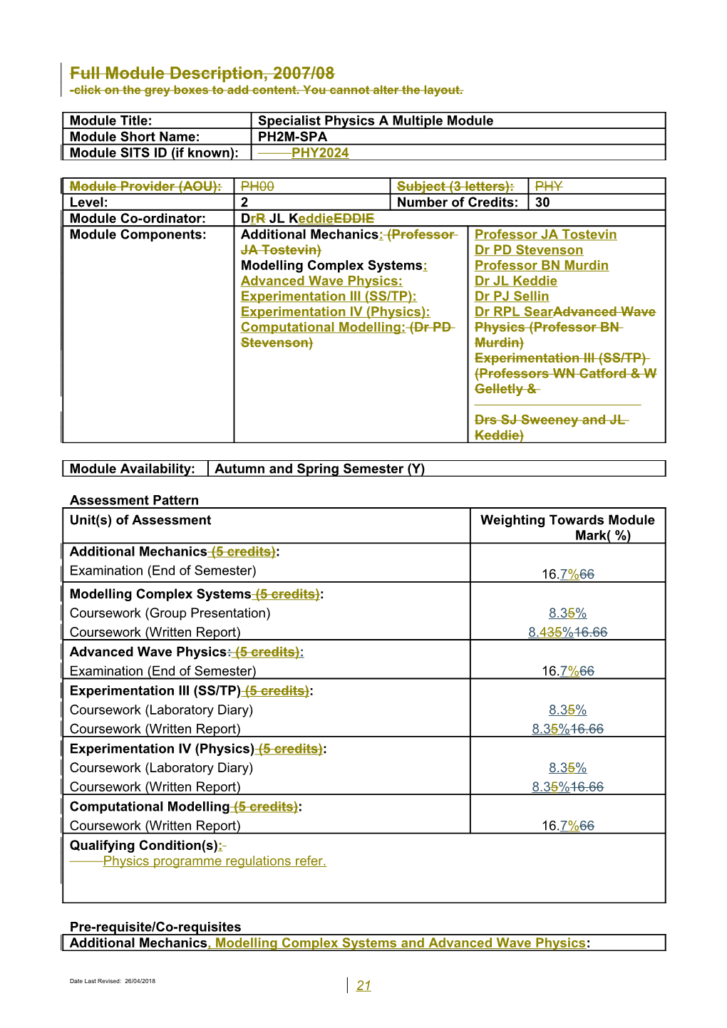 Full Module Description, 2006/07