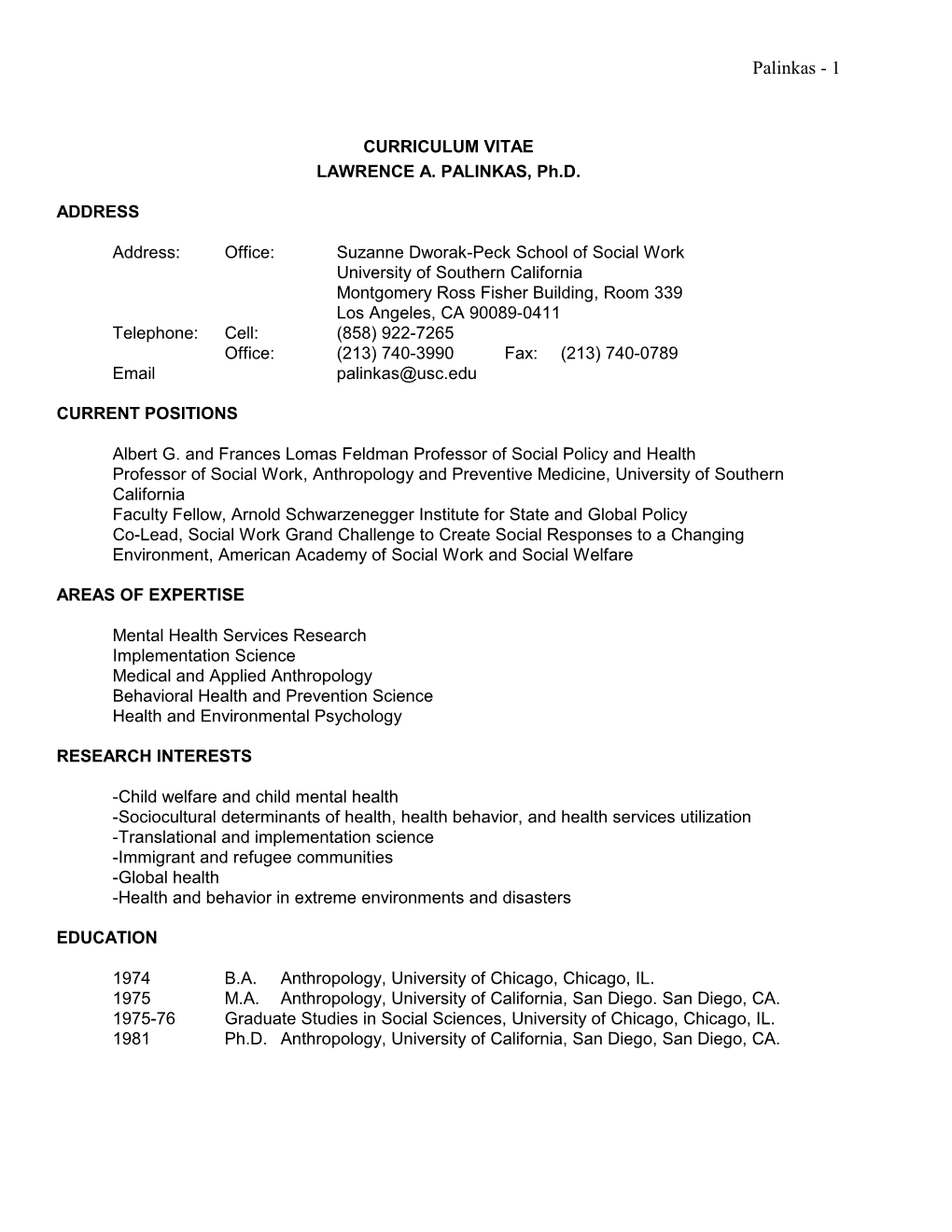 Curriculum Vitae Lawrence A