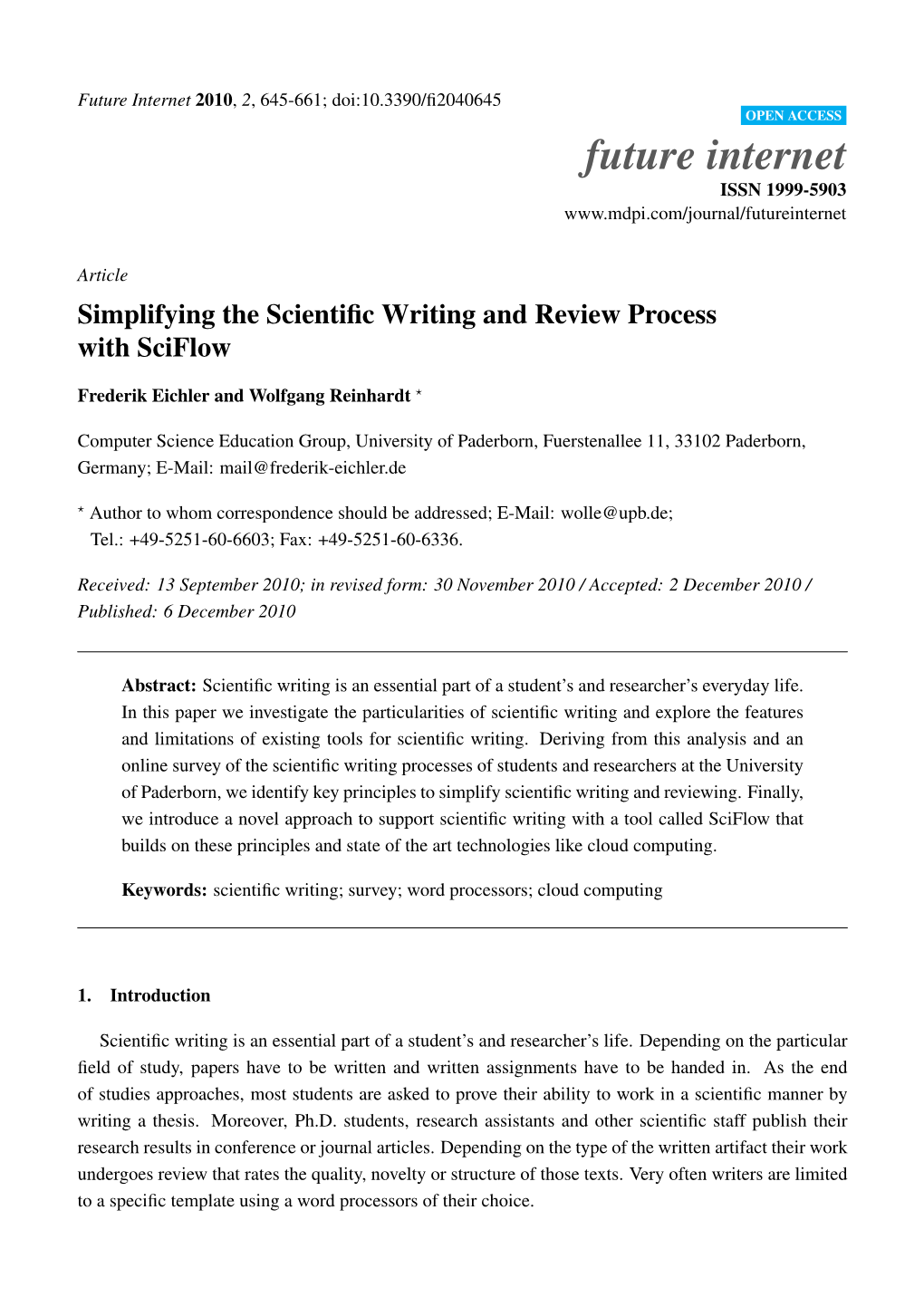 Simplifying the Scientific Writing and Review Process with Sciflow