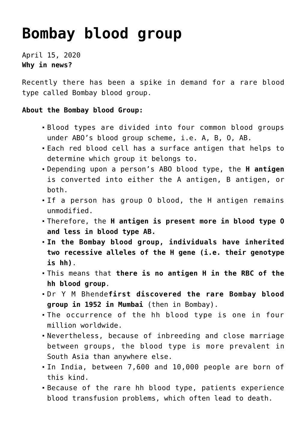 Bombay Blood Group