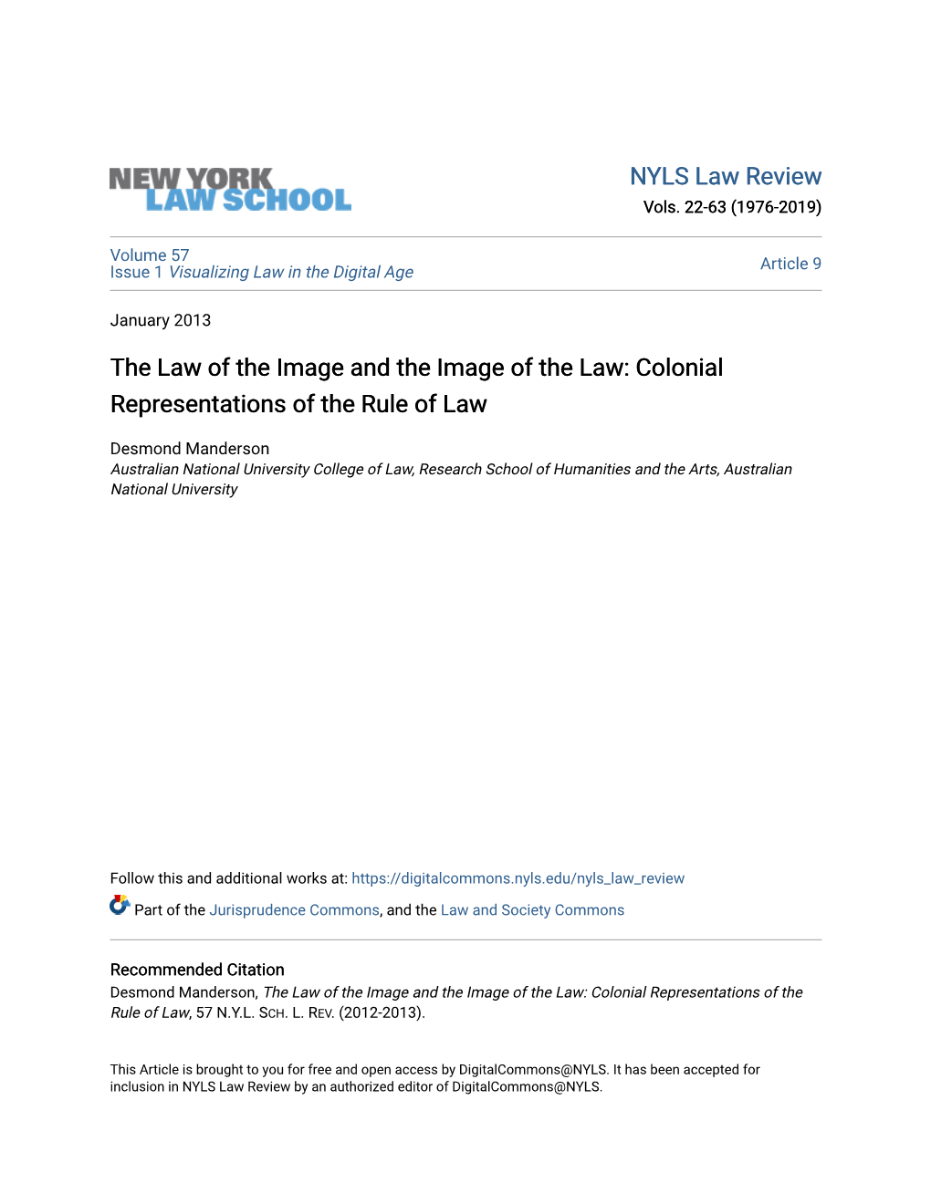 The Law of the Image and the Image of the Law: Colonial Representations of the Rule of Law