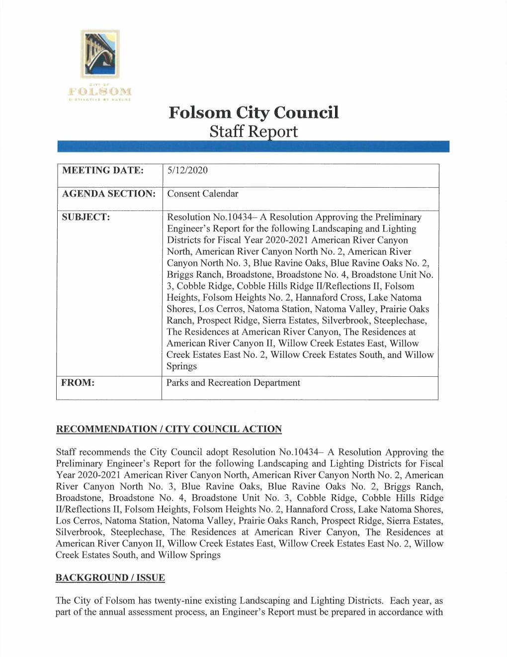 Folsom City Council Staff Re Ort