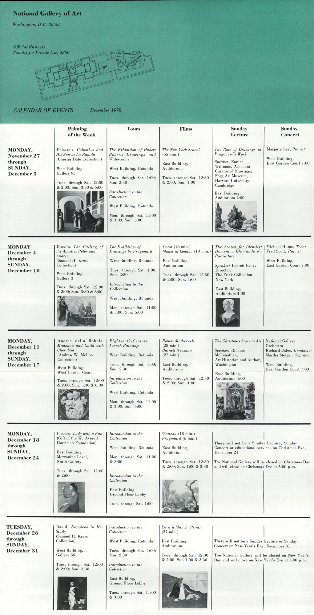 National Gallery of Art CALENDAR of EVENTS