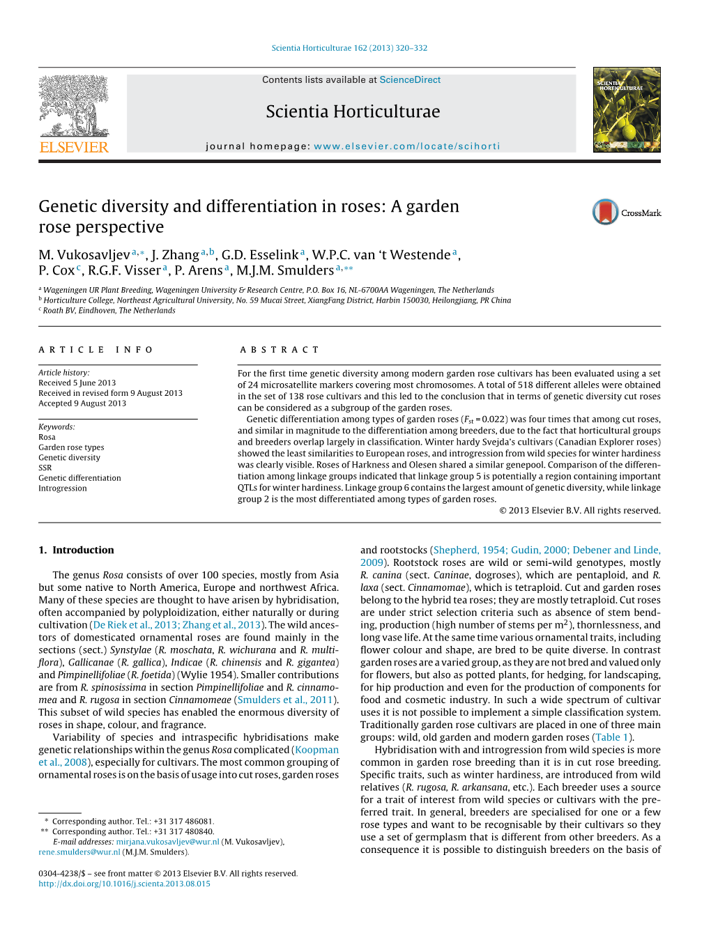 Genetic Diversity and Differentiation in Roses: a Garden Rose Perspective