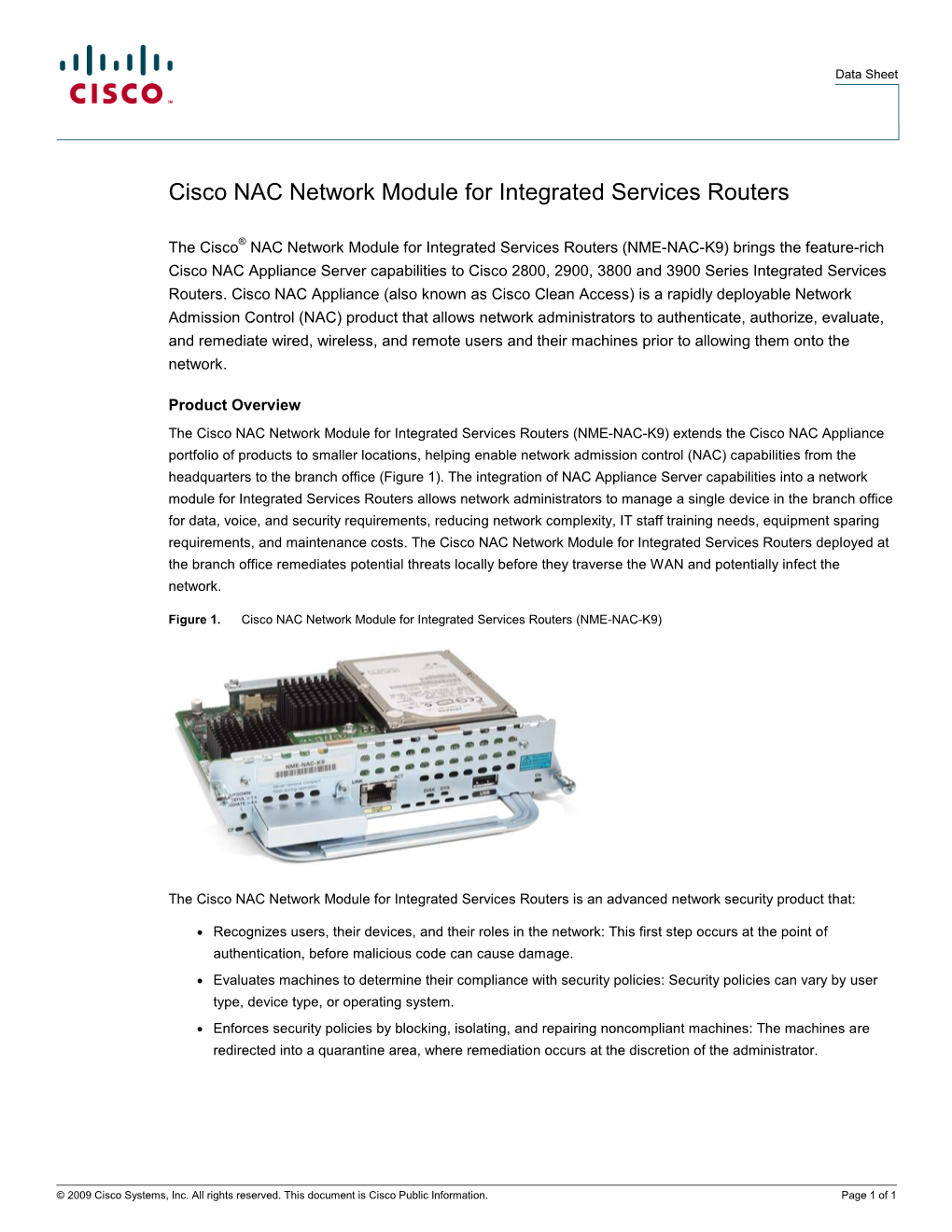 Cisco NAC Network Module for Integrated Services Routers