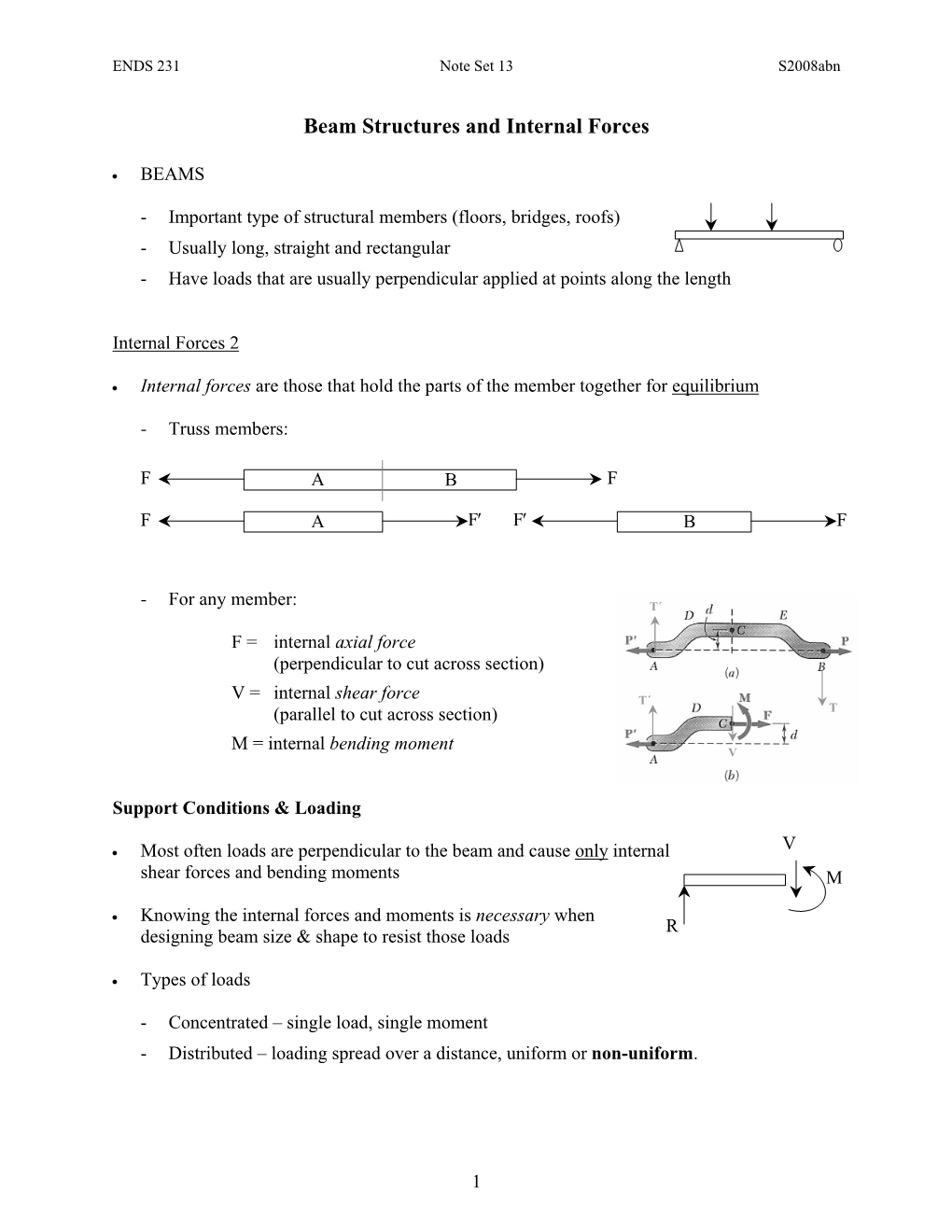 Beam Structures and Internal Forces