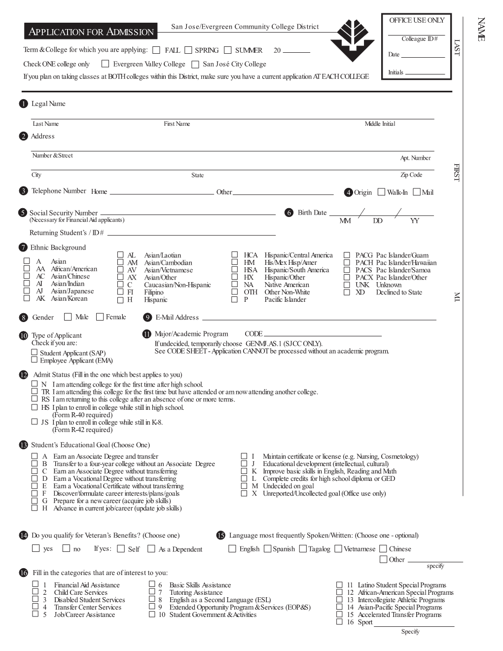 Application for Admission