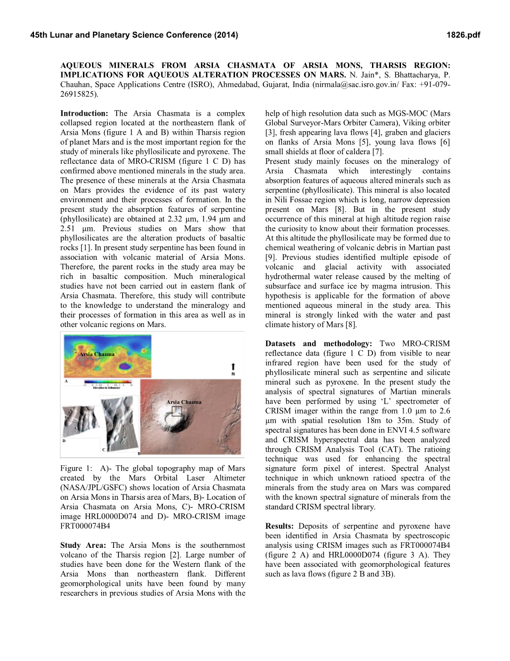 Aqueous Minerals from Arsia Chasmata of Arsia Mons, Tharsis Region: Implications for Aqueous Alteration Processes on Mars