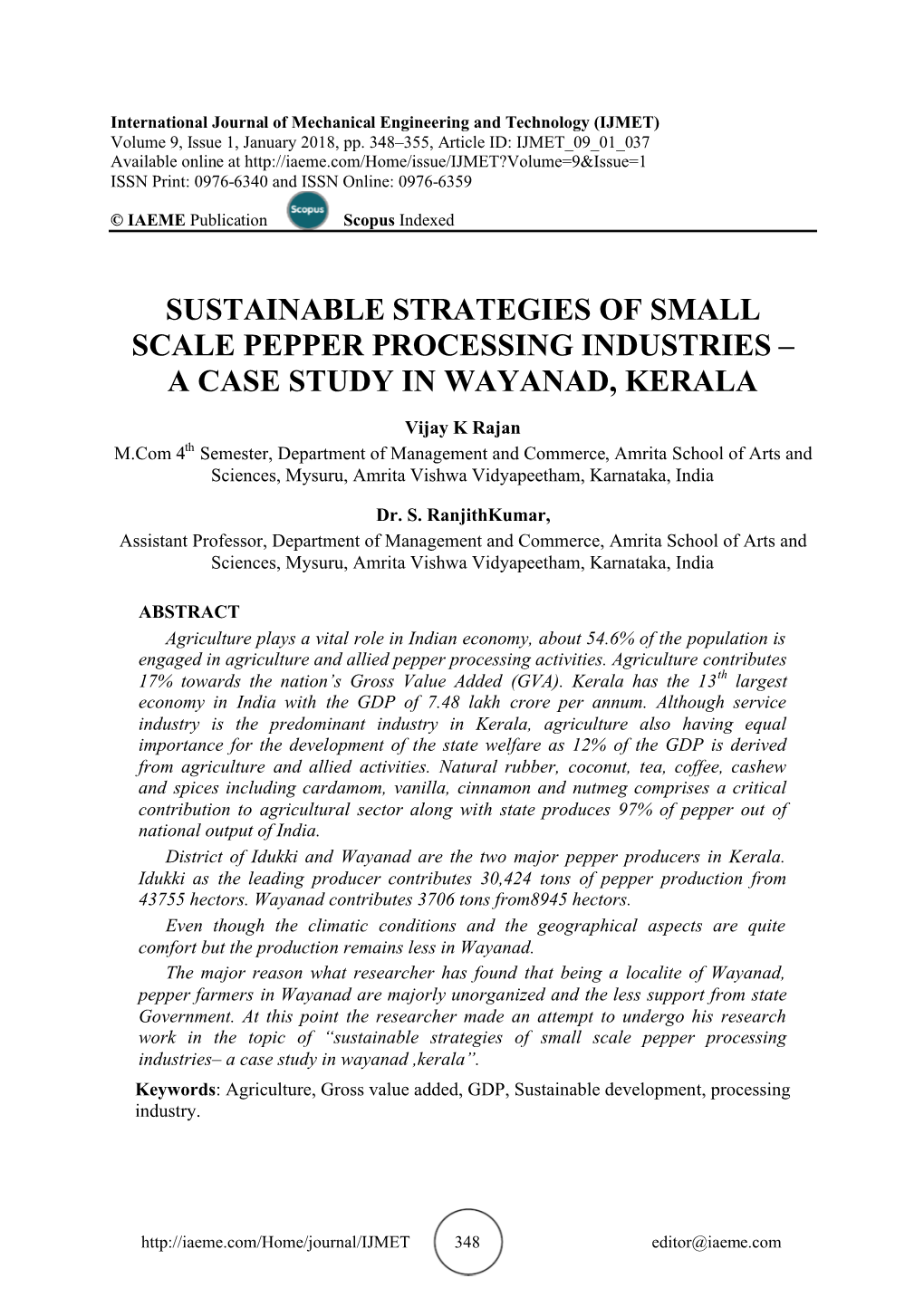 Sustainable Strategies of Small Scale Pepper Processing Industries – a Case Study in Wayanad, Kerala
