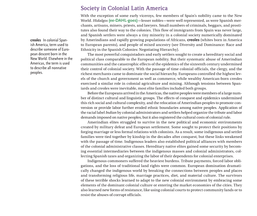 Society in Colonial Latin America with the Exception of Some Early Viceroys, Few Members of Spain’S Nobility Came to the New World