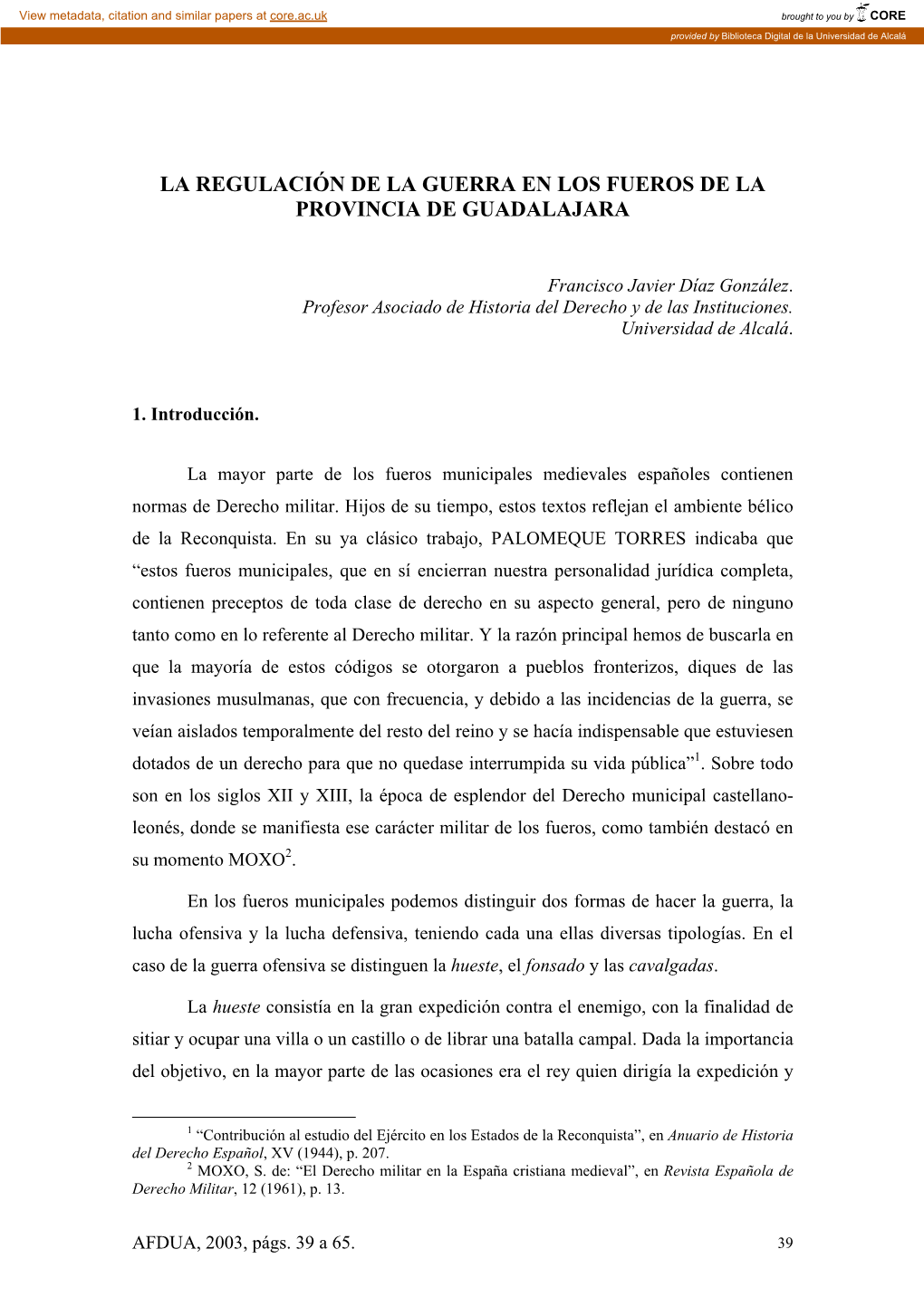 La Regulación De La Guerra En Los Fueros De La Provincia De Guadalajara