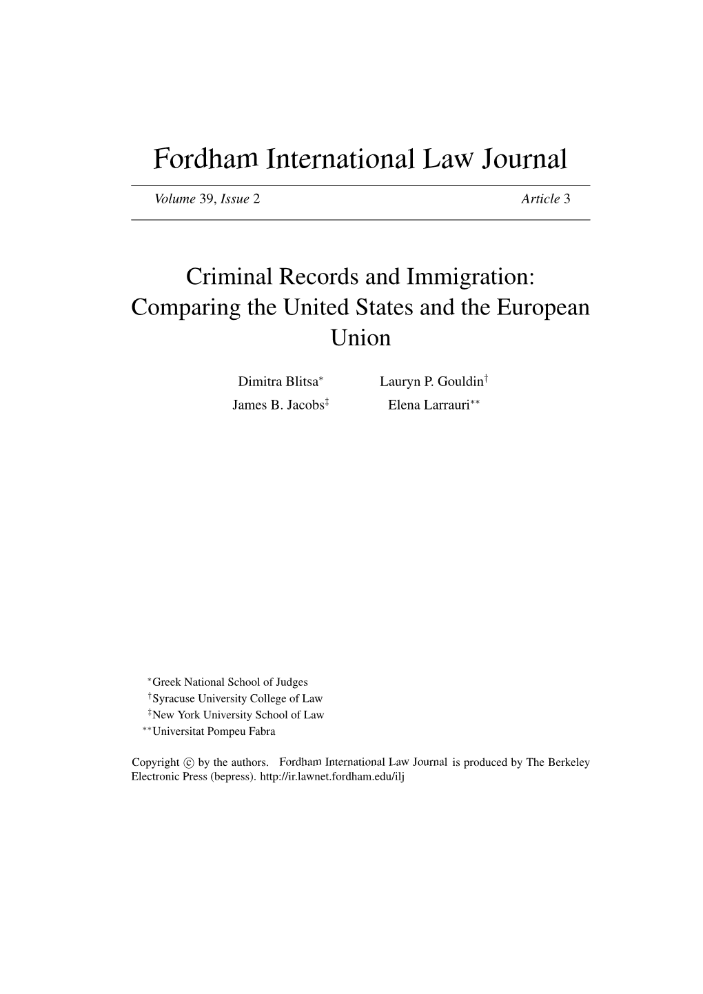 Criminal Records and Immigration: Comparing the United States and the European Union