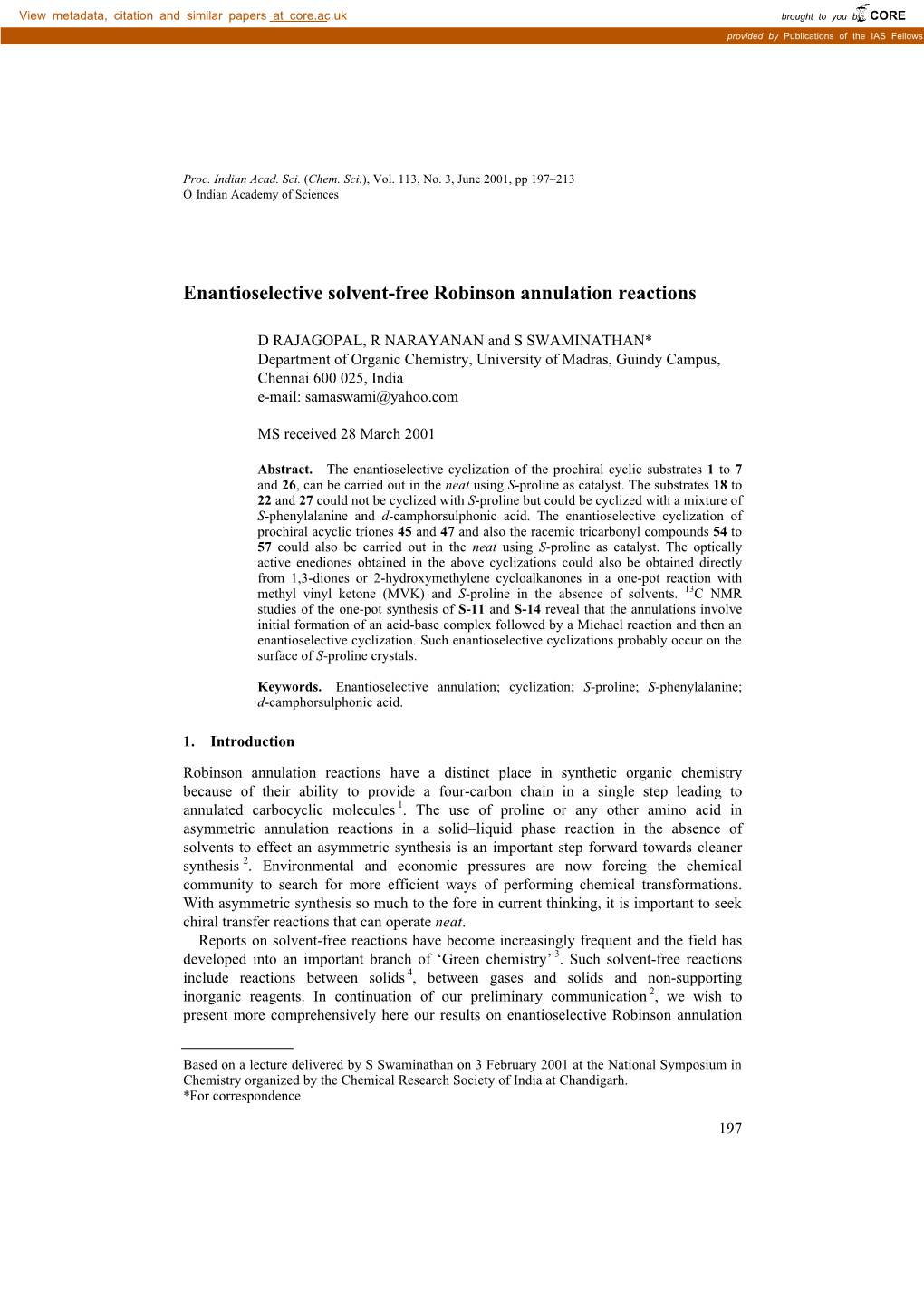 Enantioselective Solvent-Free Robinson Annulation Reactions