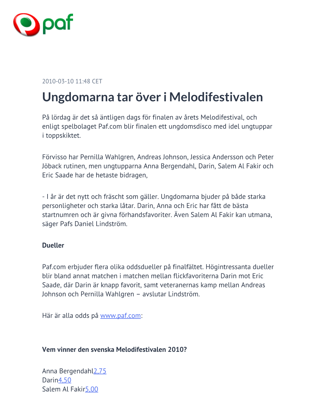 Ungdomarna Tar Över I Melodifestivalen