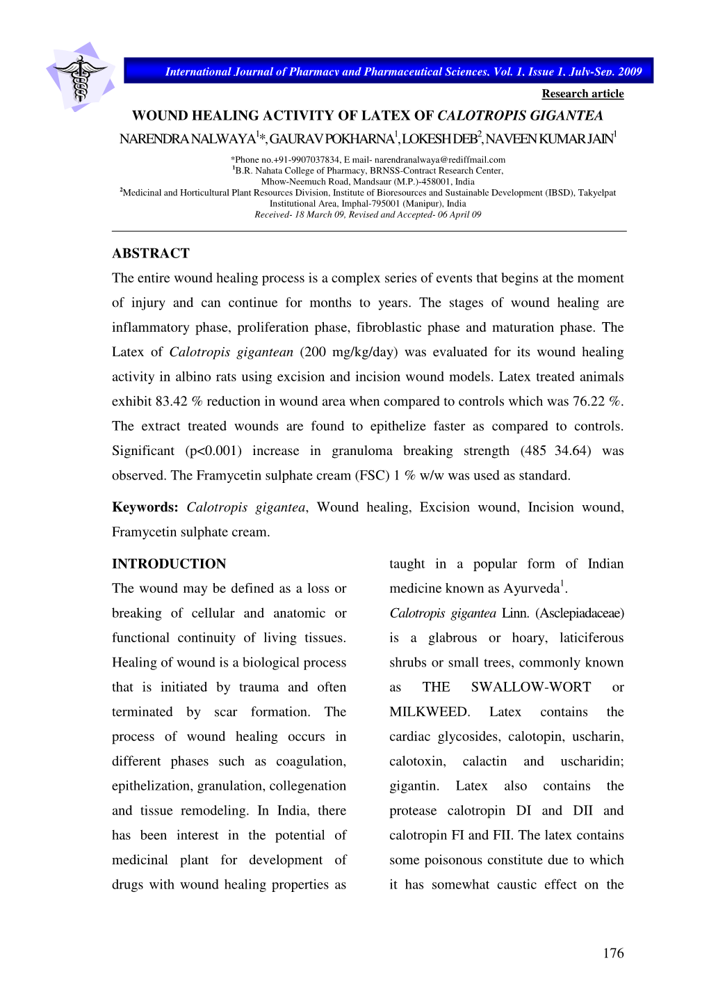 Wound Healing Activity of Latex of Calotropis Gigantea