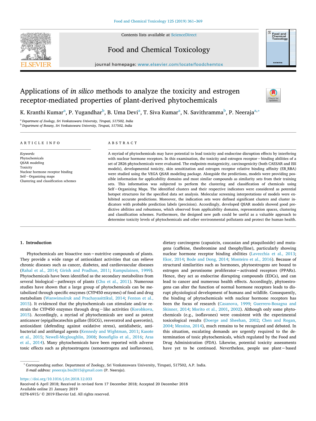 Applications of in Silico Methods to Analyze the Toxicity and Estrogen T Receptor-Mediated Properties of Plant-Derived Phytochemicals ∗ K