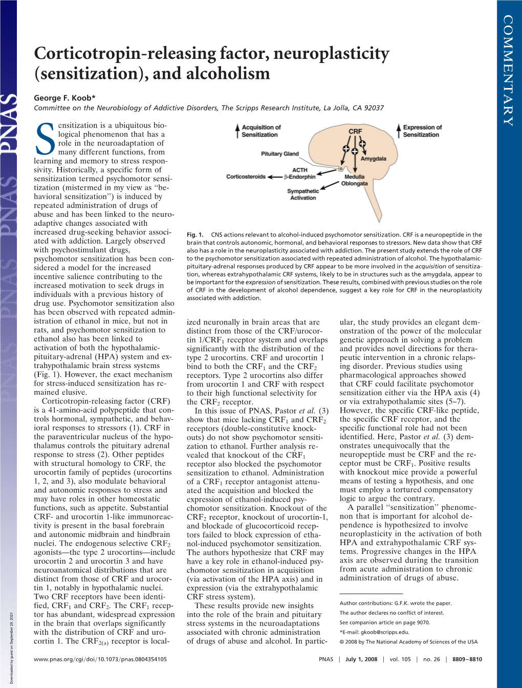 Corticotropin-Releasing Factor, Neuroplasticity (Sensitization), and Alcoholism