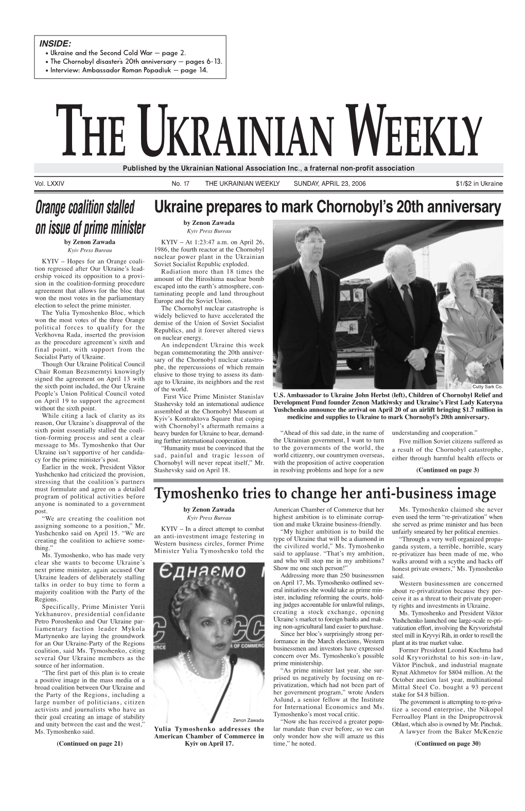 Tymoshenko... at the American Chamber of Commerce a System of Accountability Also Must “Offering 15 Percent for Annual Credit (Continued from Page 1) Event, Ms