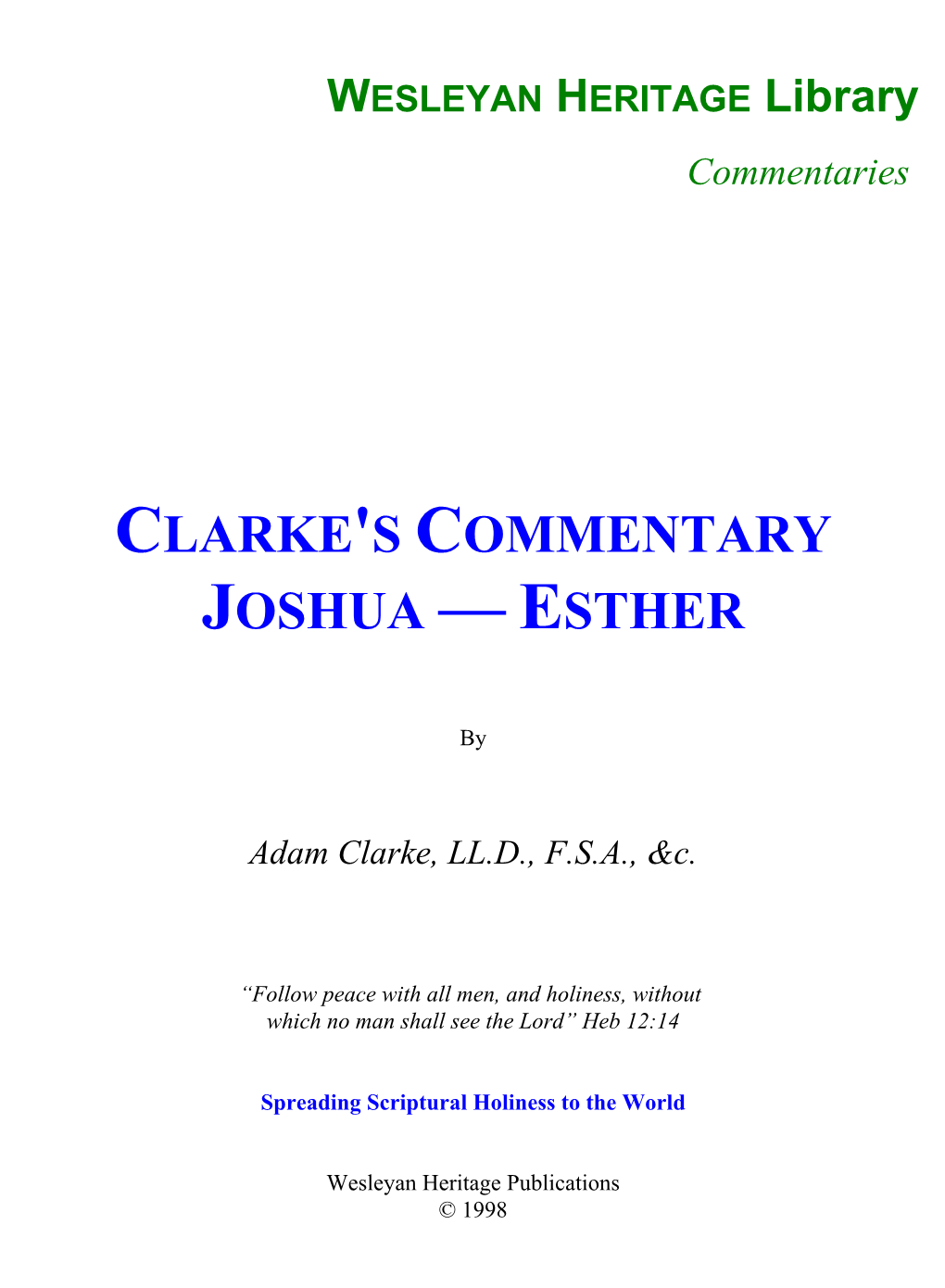 Clarke's Commentary Joshua — Esther
