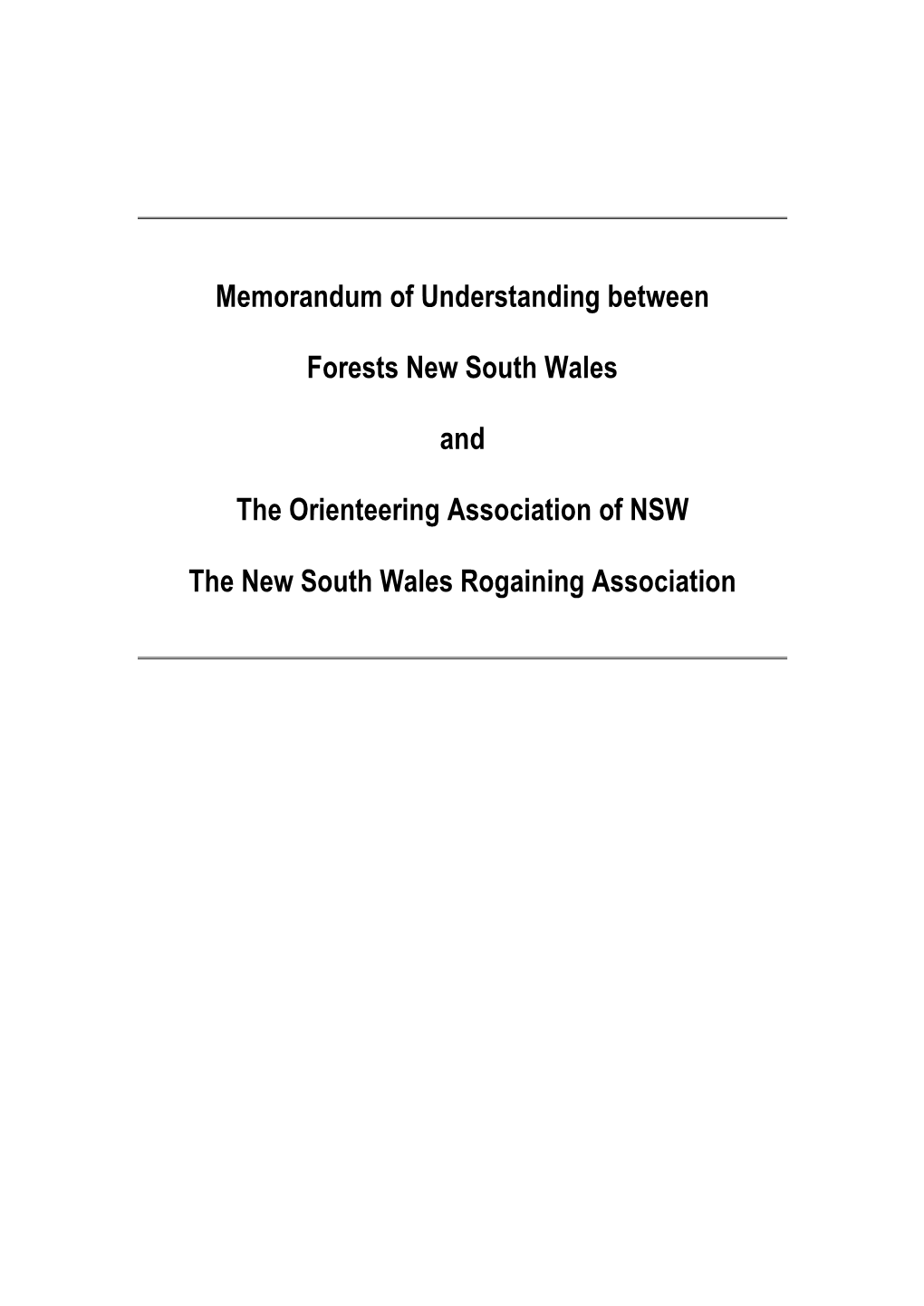 Memorandum of Understanding Between Forests New South Wales
