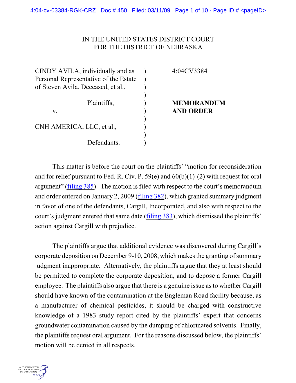 4:04-Cv-03384-RGK-CRZ Doc # 450 Filed: 03/11/09 Page 1 of 10