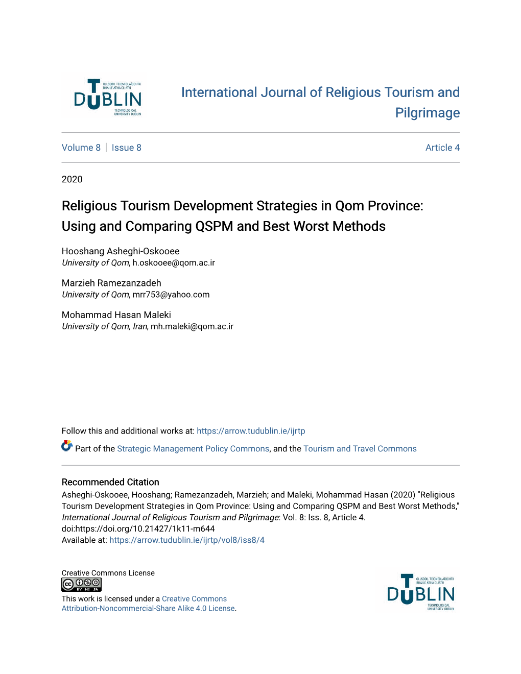 Religious Tourism Development Strategies in Qom Province: Using and Comparing QSPM and Best Worst Methods
