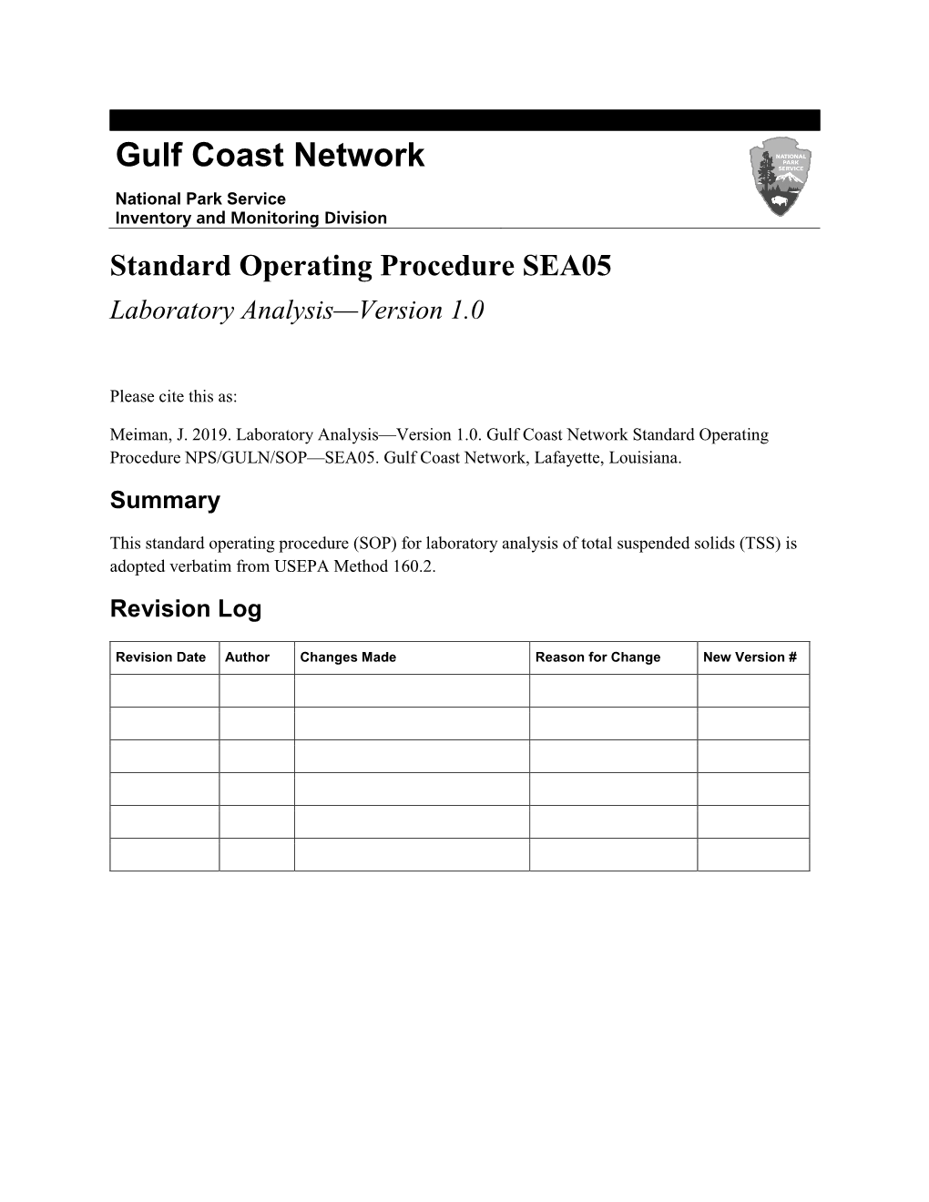 Standard Operating Procedure SEA05 Laboratory Analysis-Version