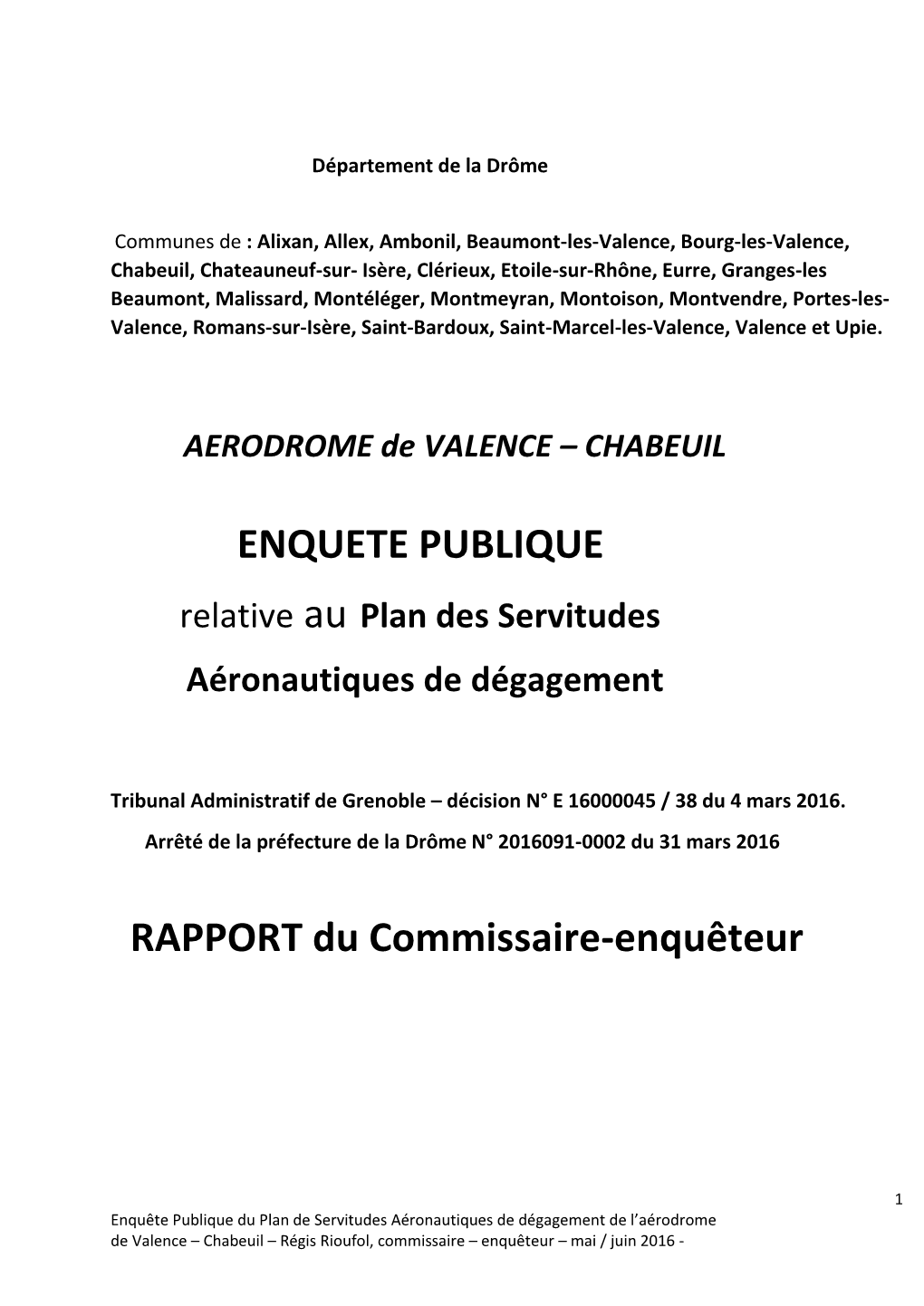 ENQUETE PUBLIQUE RAPPORT Du Commissaire-Enquêteur