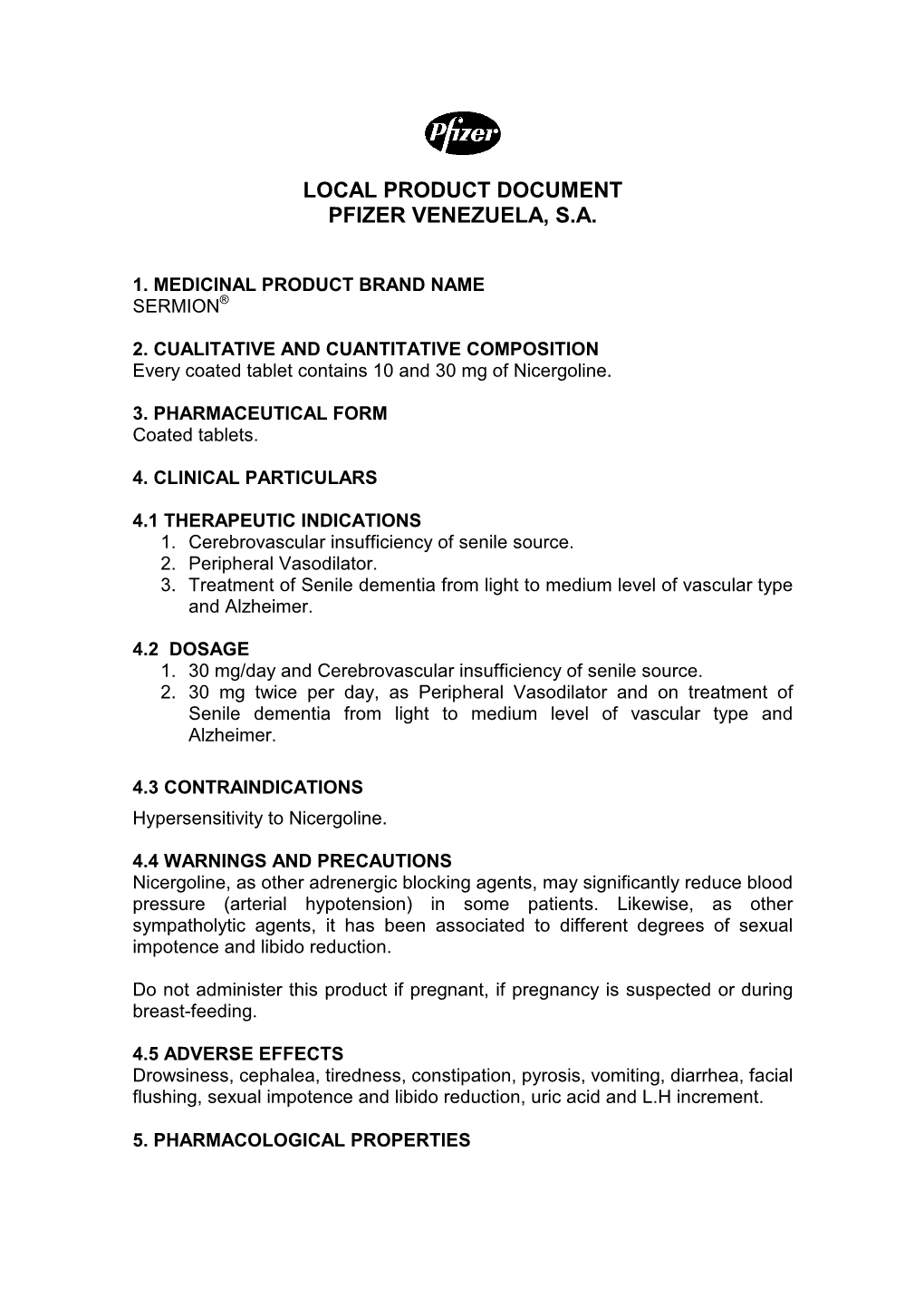 Local Product Document Pfizer Venezuela, S.A