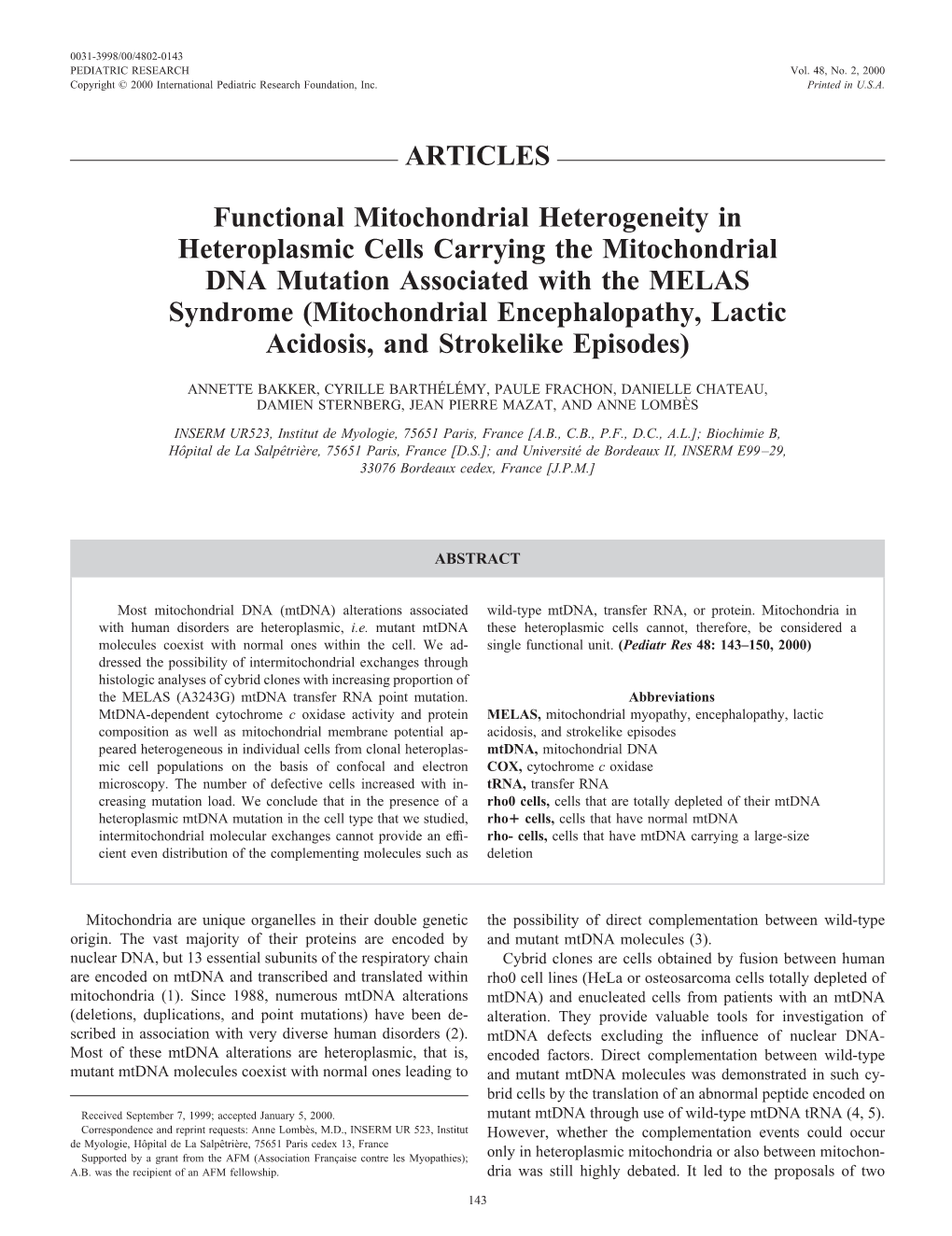 ARTICLES Functional Mitochondrial Heterogeneity in Heteroplasmic