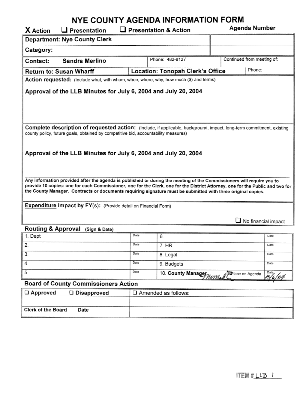 Nye County Agenda Information Form