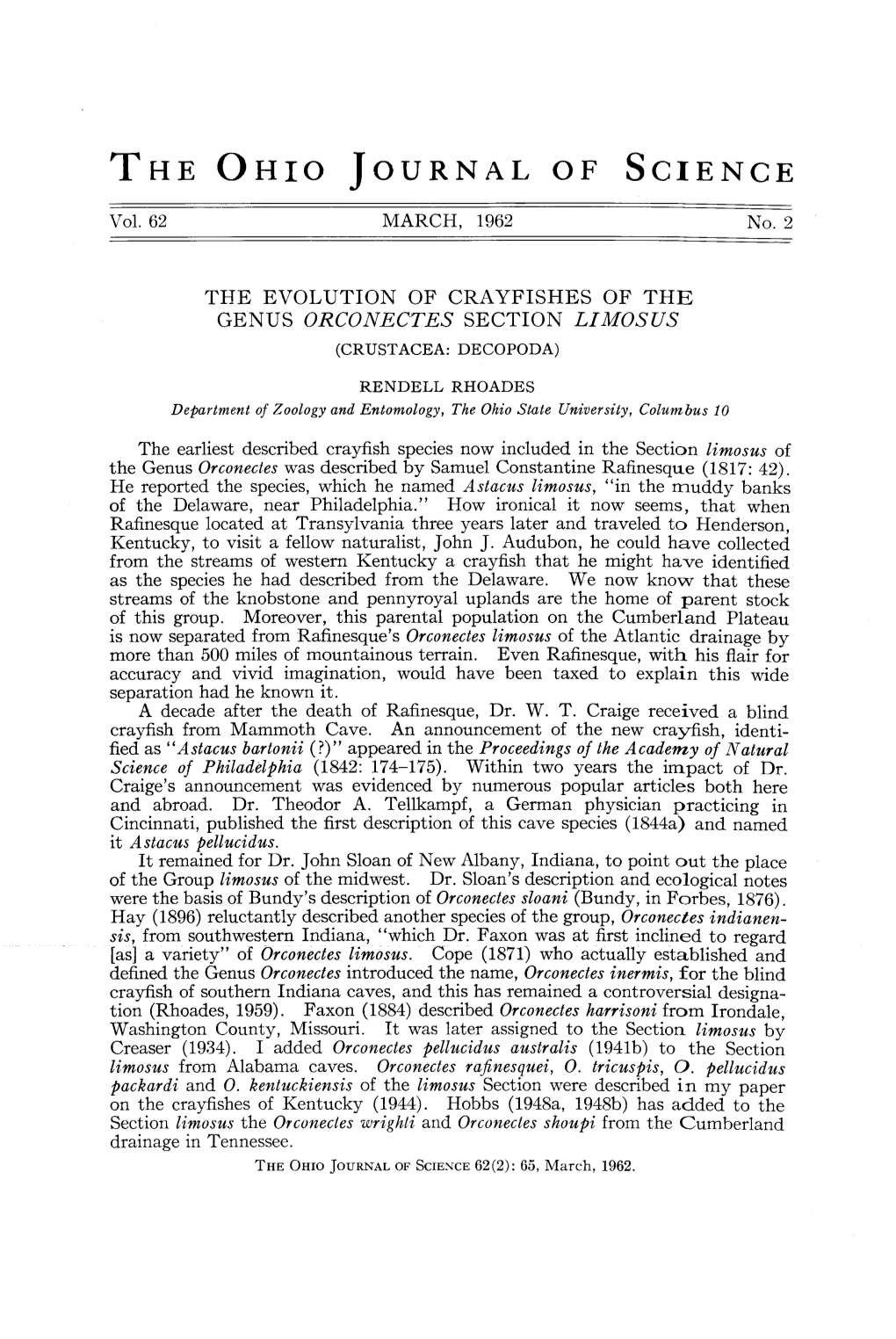 The Evolution of Crayfishes of the Genus Orconectes Section Limosus (Crustacea: Decopoda)