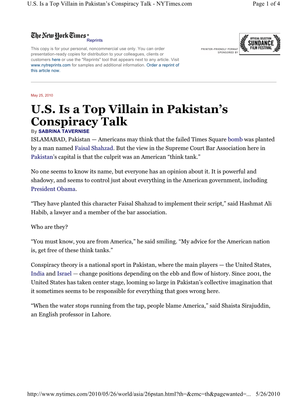 U.S. Is a Top Villain in Pakistan's Conspiracy Talk