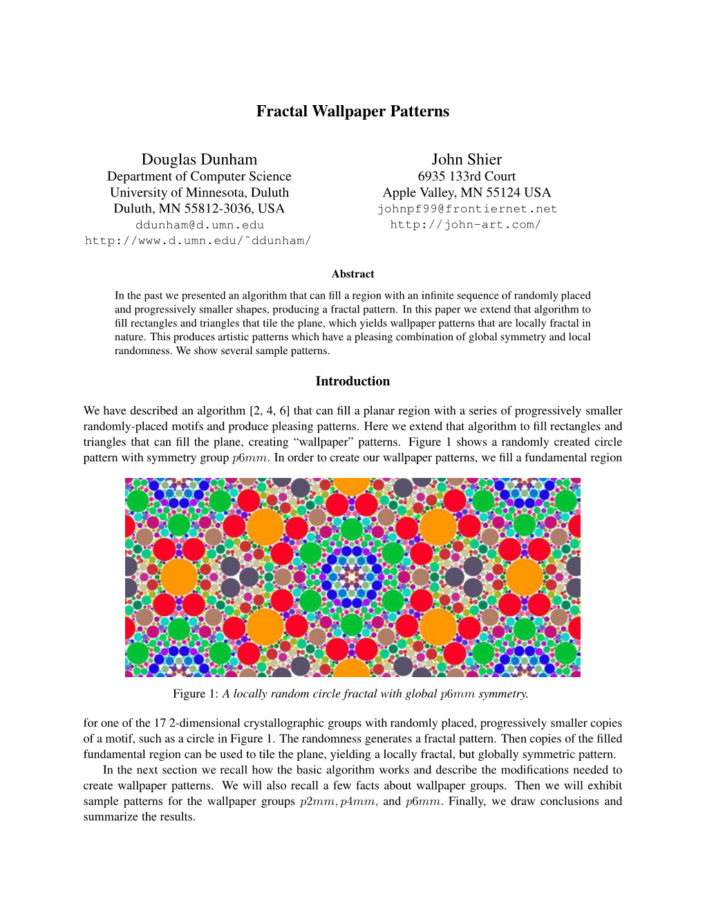 Fractal Wallpaper Patterns Douglas Dunham John Shier