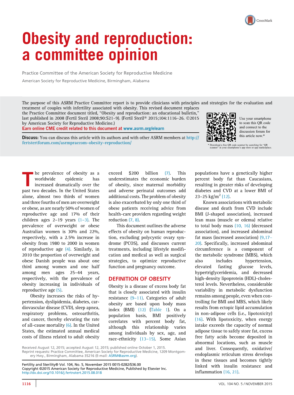 Obesity and Reproduction: a Committee Opinion