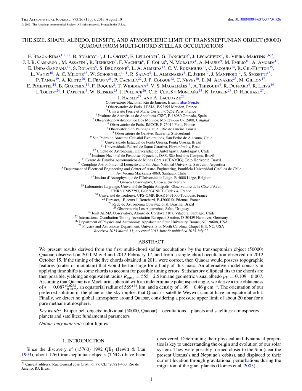 Quaoar from Multi-Chord Stellar Occultations