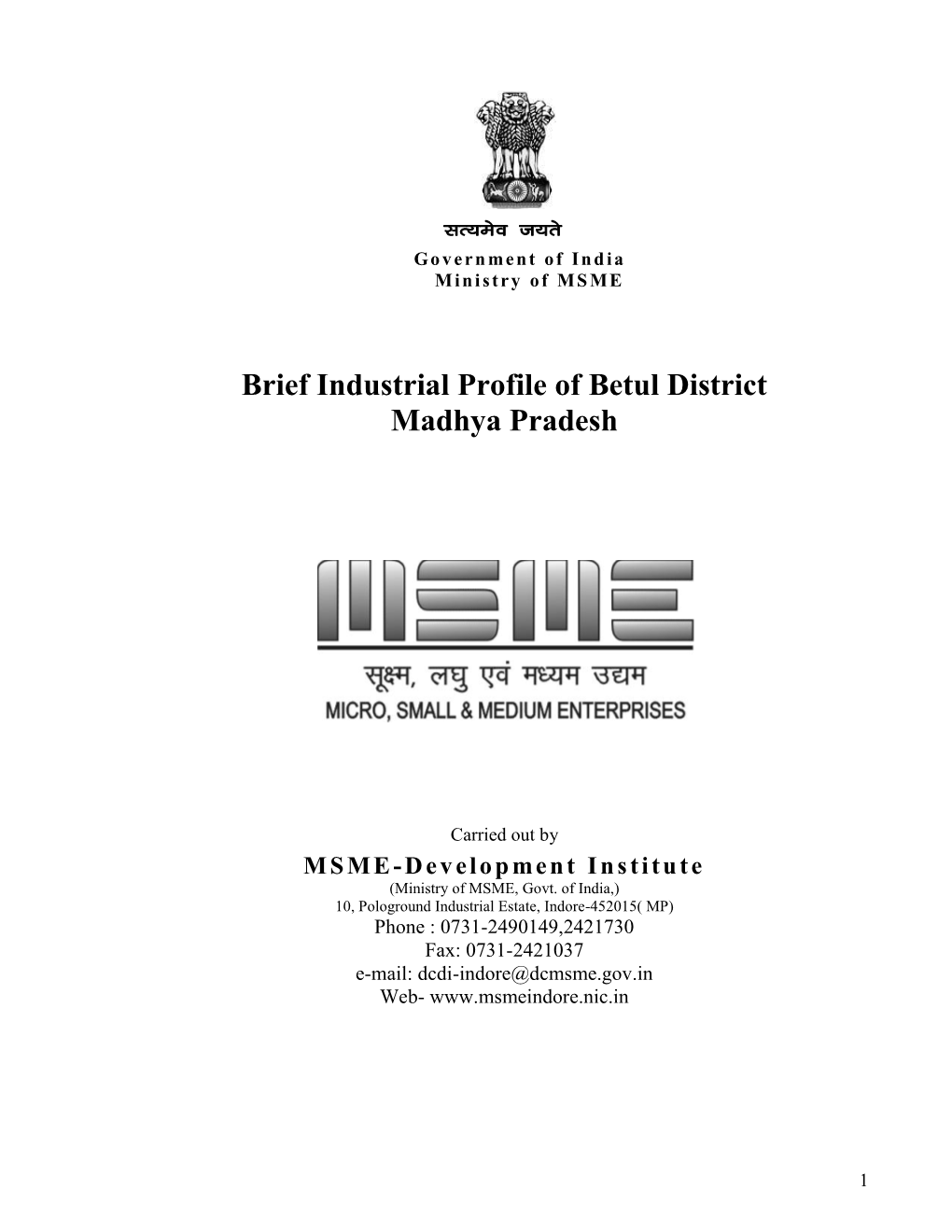 Brief Industrial Profile of Betul District Madhya Pradesh