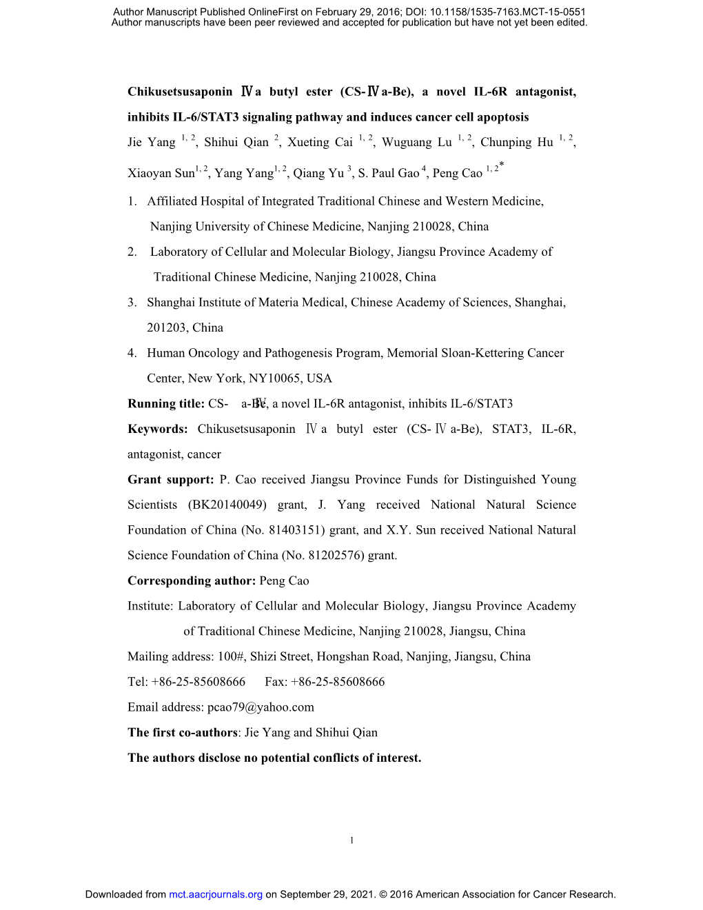 (CS-ⅣA-Be), a Novel IL-6R Antagonist, Inhibits IL-6/STAT3