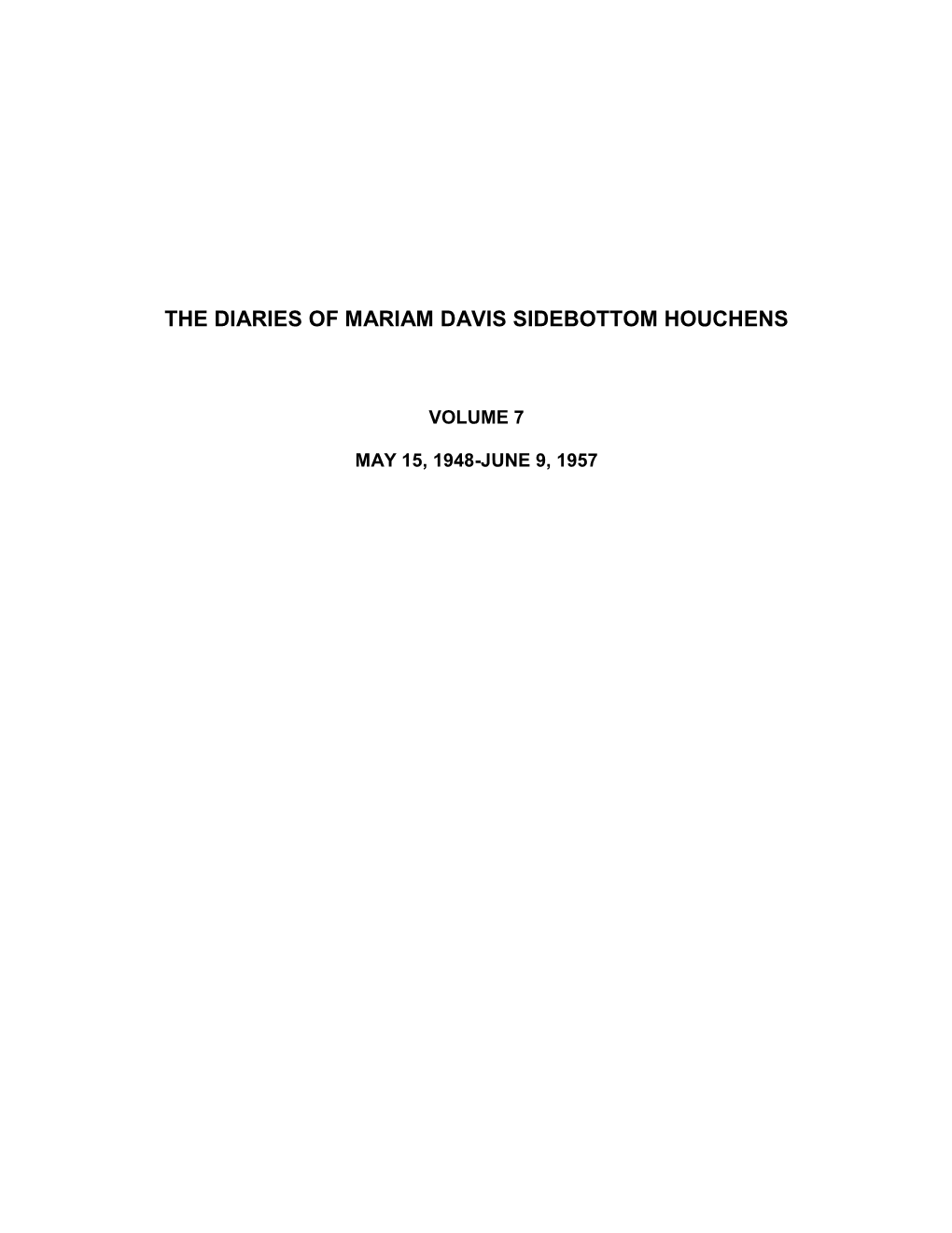 The Diaries of Mariam Davis Sidebottom Houchens